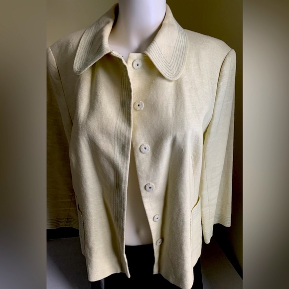 Zara Yellowish Light lime green cotton blend blazer 3/4 sleeves collared US 12 - Picture 2 of 13